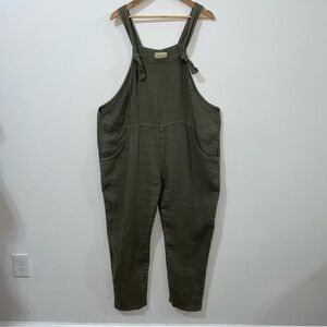 Chantal B Made In Italy Linen Army Green Lagenlook Overalls Jumpsuit Size XL